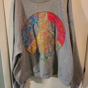 NATURAL LIFE Gray and Peace Sign Sweatshirt Size L/XL